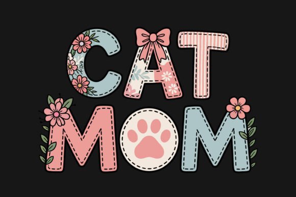 Floral Patchwork Cat Mom Design for Crafts and Graphics