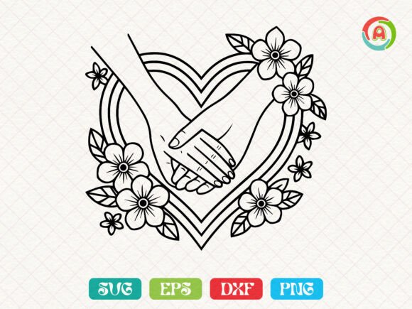 Mom and Babies Hands with Flower Graphics for Crafts