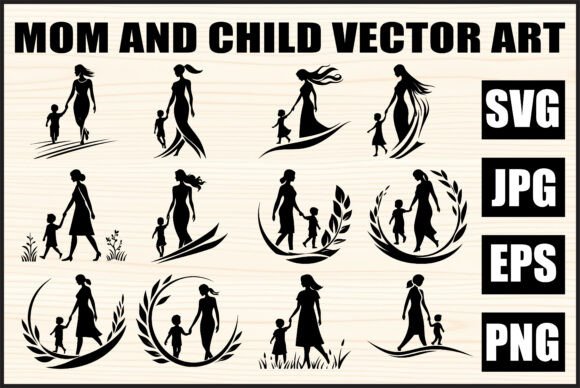Mom and Child Vector Art Bundle: Graphics & Crafts