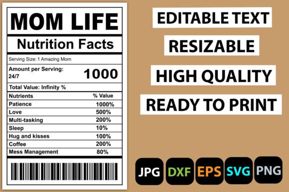 Mom Life Nutrition Facts Label Graphics